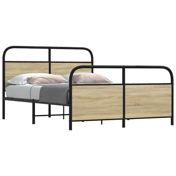 vidaXL Estructura de cama sin colch&oacute;n metal roble Sonoma 140x200 cm