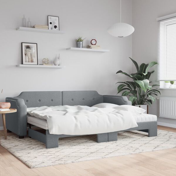 vidaXL Sofá cama nido con colchón tela gris claro 90x190 cm