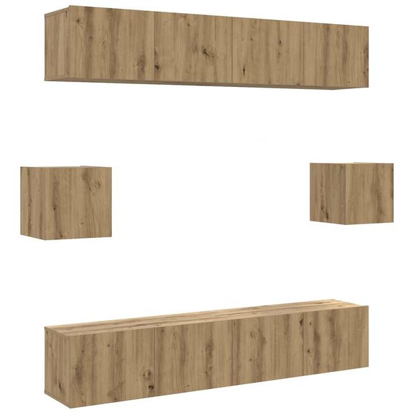 vidaXL Mueble para TV de pared madera contrachapada artesanal 6 piezas