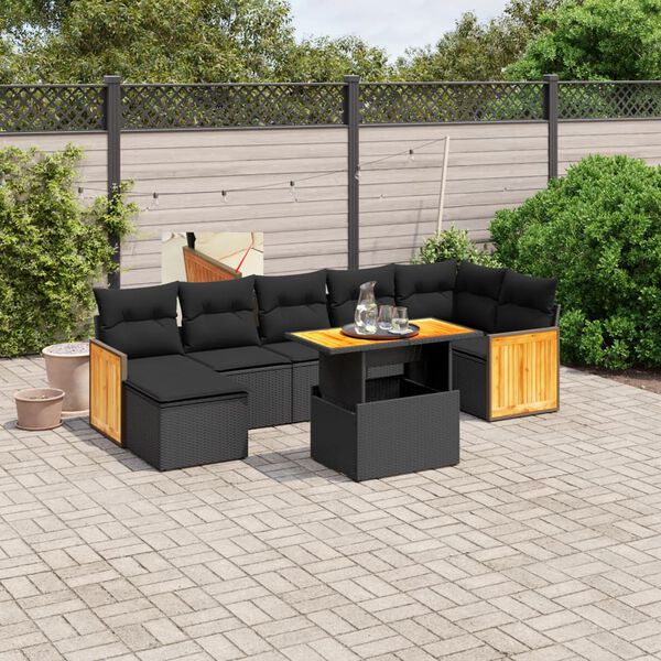 vidaXL Set sofás jardín y cojines 8 pzas ratán sintético acacia beige