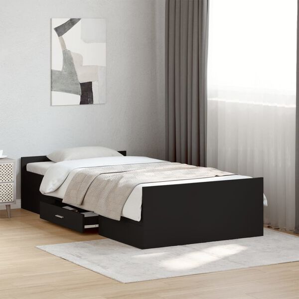 vidaXL Cama con cajones madera de ingeniería negro 100x200 cm