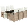 vidaXL Set de mesa y sillas jard&iacute;n 7 pzas con cojines rat&aacute;n PE marr&oacute;n