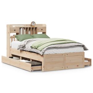 vidaXL Cama con estanter&iacute;a sin colch&oacute;n madera maciza de pino 135x190cm