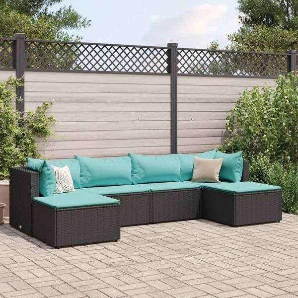 vidaXL Set muebles de jard&iacute;n 6 piezas y cojines rat&aacute;n sint&eacute;tico negro