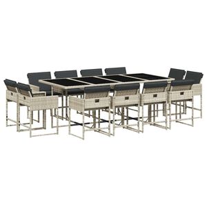 vidaXL Set comedor jard&iacute;n y cojines 13 pzas rat&aacute;n sint&eacute;tico gris claro