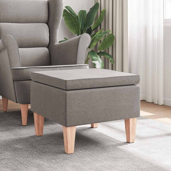 vidaXL Taburete con patas de madera tapizado tela gris taup&eacute;