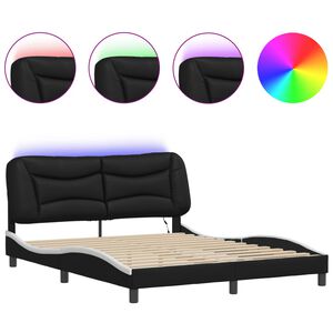 vidaXL Estructura de cama con LED sin colch&oacute;n Hvar negro blanco 160x200 cm
