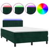 vidaXL Cama box spring colch&oacute;n y LED terciopelo verde oscuro 120x200cm