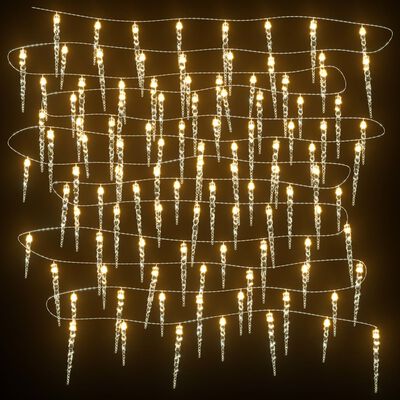 vidaXL Luces carámbano Navidad 100 LED blanco cálido acrílico PVC 10 m
