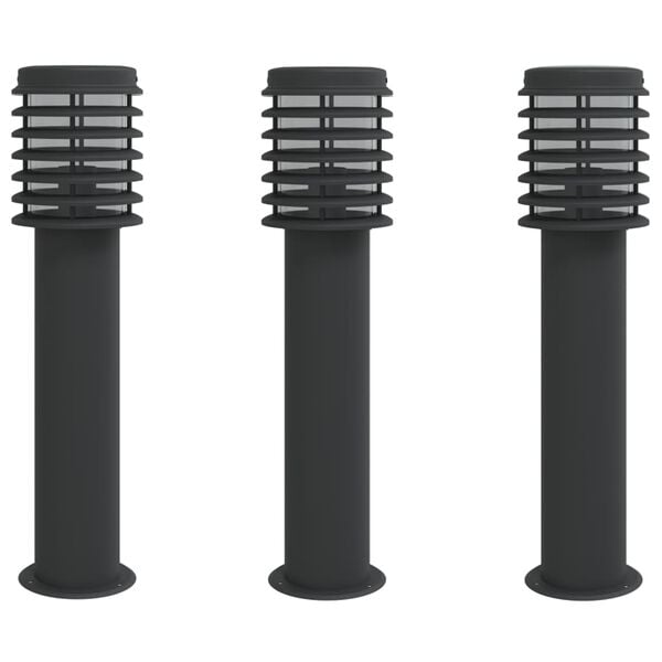 vidaXL L&aacute;mparas de suelo de exterior 3 uds acero inoxidable negro 60cm