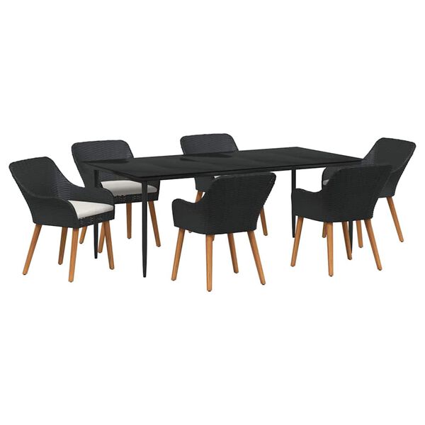 vidaXL Conjunto de Comedor de Jard&iacute;n 7 pcs Negro rat&aacute;n sint&eacute;tico