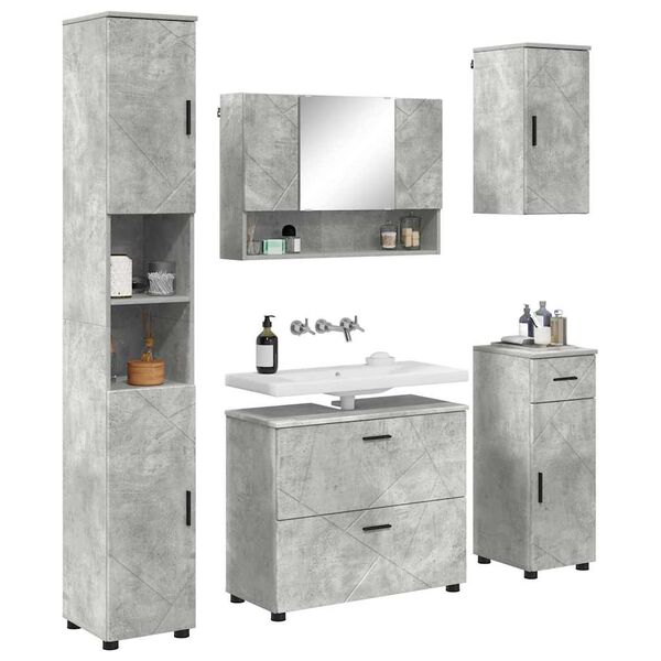 vidaXL Juego de muebles de ba&ntilde;o con caj&oacute;n 5 pcs Gris Concreto