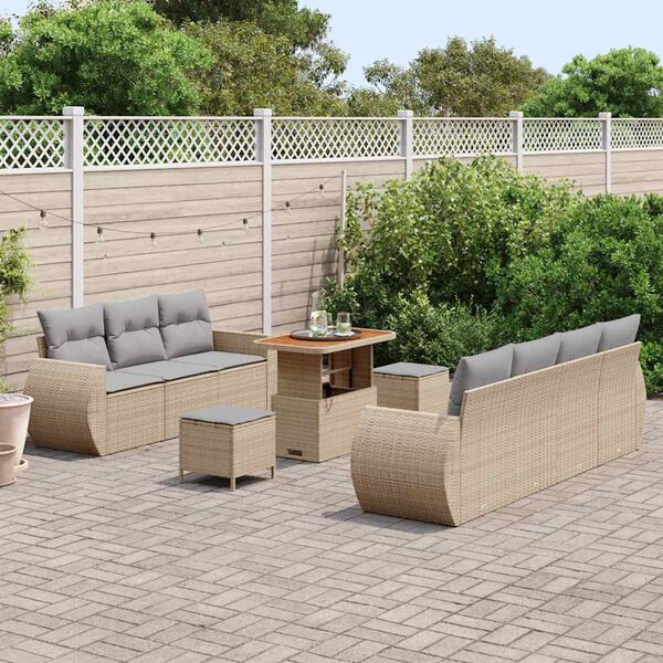 vidaXL Conjunto de sof&aacute; de jard&iacute;n 10 pcs Beige rat&aacute;n sint&eacute;tico