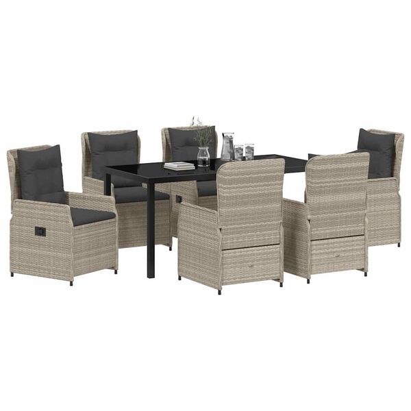 vidaXL Conjunto de Comedor de Jard&iacute;n 7 pcs Gris Claro rat&aacute;n sint&eacute;tico