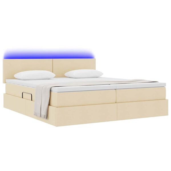 vidaXL Cama con tira de luces LED con cabecera Crema 180 x 200 cm tela