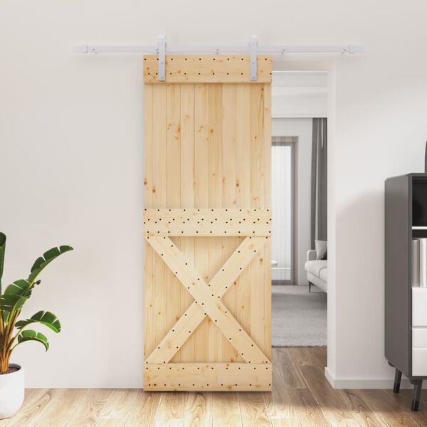 vidaXL Puerta corredera con herrajes madera maciza de pino 80x210 cm
