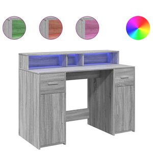 vidaXL Escritorio con LED madera ingenier&iacute;a gris sonoma 120x55x91 cm