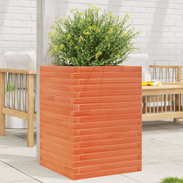 vidaXL Jardinera madera maciza de pino marr&oacute;n cera 50x50x68,5 cm