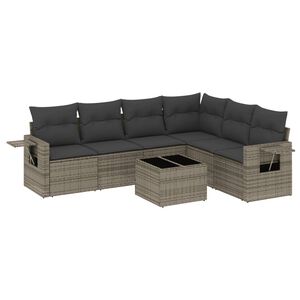 vidaXL Set de sof&aacute;s de jard&iacute;n 7 piezas con cojines rat&aacute;n PE gris
