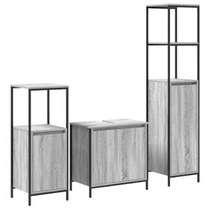 vidaXL Juego de muebles de ba&ntilde;o con estante 3 pcs Sonoma Gris y Negro