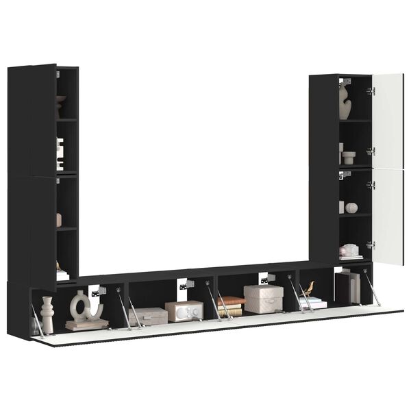vidaXL Conjunto de mueble de TV 8 pcs Negro Madera de ingenier&iacute;a