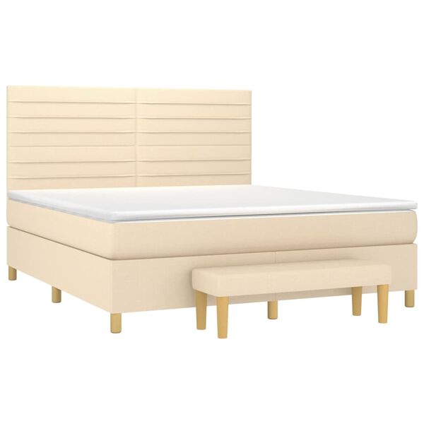 vidaXL Cama box spring con colch&oacute;n tela color crema 180x200 cm