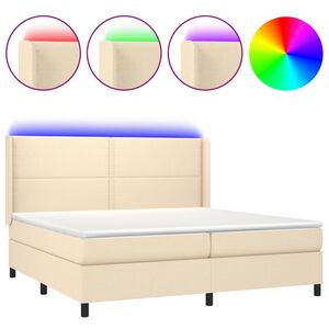 vidaXL Cama box spring colch&oacute;n y luces LED tela crema 200x200 cm