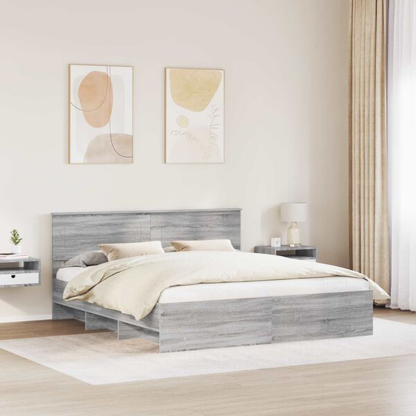 vidaXL Estructura de cama con cabecera Gris Sonoma 200 x 200 cm