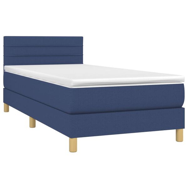 vidaXL Cama box spring con colch&oacute;n y LED tela azul 90x200 cm