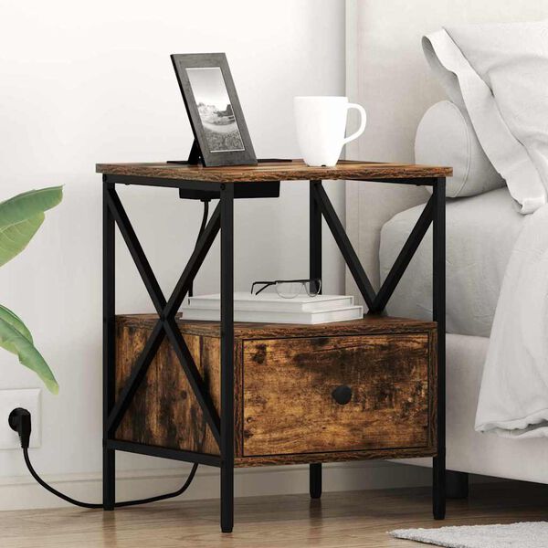 vidaXL Armario de Noche con caj&oacute;n Roble ahumado 41,5 x 40,5 x 55 cm