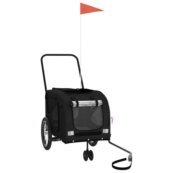 vidaXL Remolque de bicicleta mascotas hierro tela Oxford negro
