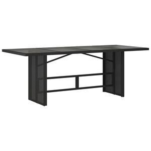 vidaXL Mesa de jard&iacute;n superficie de vidrio rat&aacute;n PE negro 190x80x75 cm