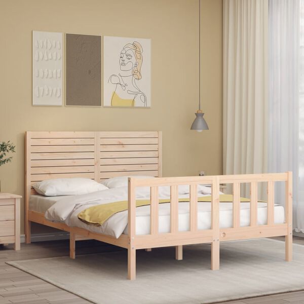 vidaXL Estructura de cama sin colch&oacute;n madera maciza de pino 140x190 cm