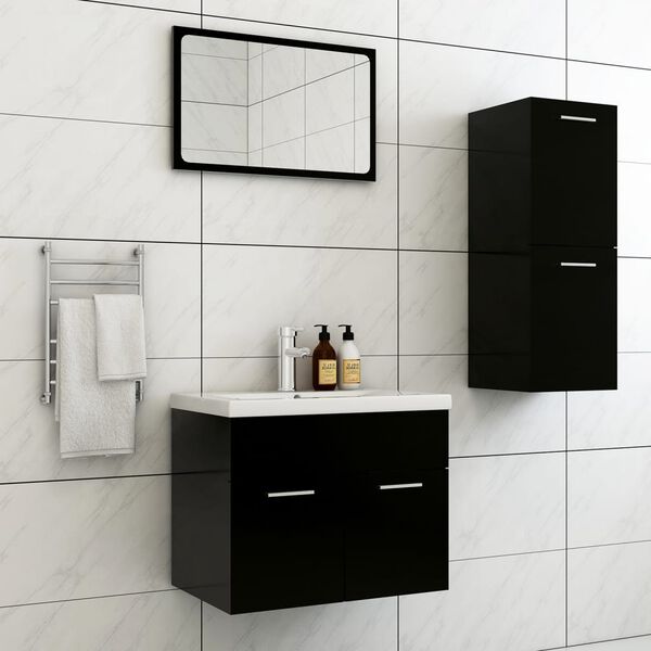 vidaXL Conjunto de muebles de baño madera de ingeniería negro