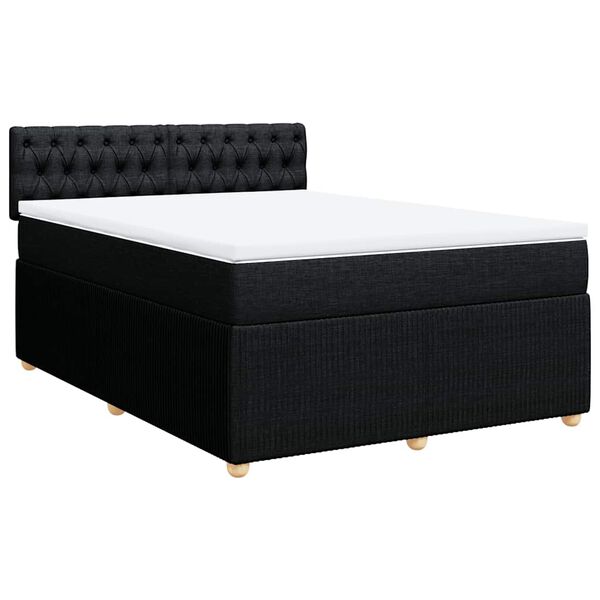 vidaXL Cama box spring con colch&oacute;n tela negro 140x200 cm