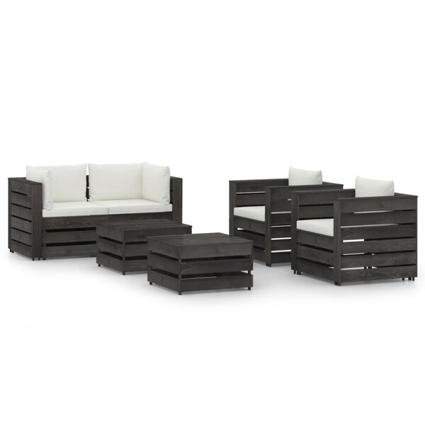 vidaXL Muebles de jard&iacute;n 6 piezas con cojines madera impregnada gris