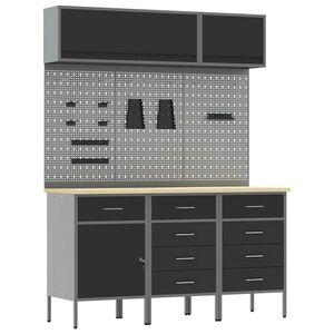 vidaXL Conjunto de armarios de trabajo con caj&oacute;n Manual 8 uds. Negro