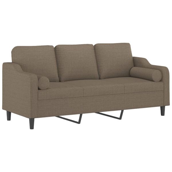 vidaXL Sof&aacute; de 3 plazas con almohadas y cojines tela gris taupe 180 cm