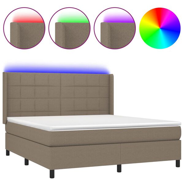 vidaXL Cama box spring colch&oacute;n y luces LED tela gris taupe 160x200 cm