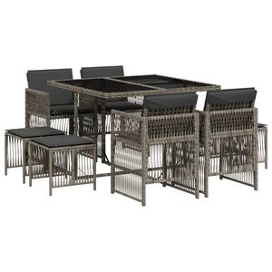 vidaXL Set comedor jard&iacute;n 9 pzas y cojines rat&aacute;n sint&eacute;tico gris