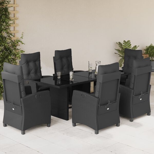 vidaXL Set de comedor de jard&iacute;n 7 pzas y cojines rat&aacute;n sint&eacute;tico negro