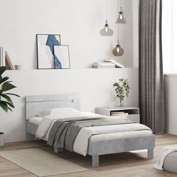 vidaXL Cama con cabecero madera de ingenier&iacute;a gris hormig&oacute;n 100x200 cm