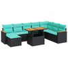 vidaXL Set de sof&aacute;s de jard&iacute;n con cojines 9 pzas rat&aacute;n sint&eacute;tico negro