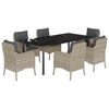 vidaXL Set comedor jard&iacute;n 7 pzas y cojines rat&aacute;n sint&eacute;tico gris claro