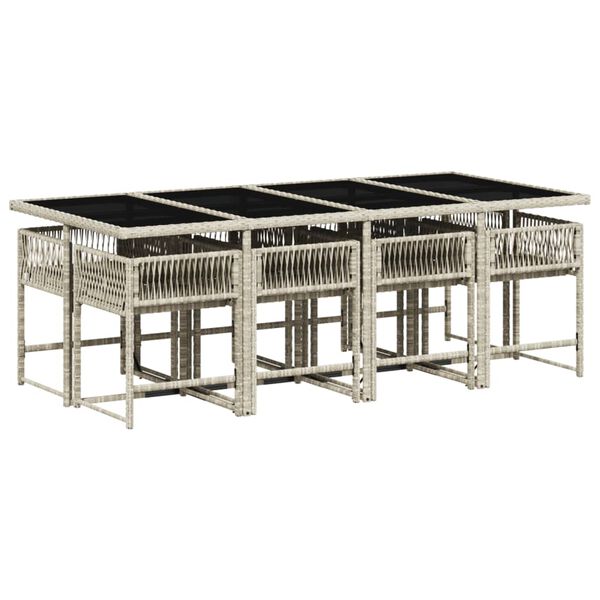 vidaXL Set comedor de jard&iacute;n 9 pzas cojines rat&aacute;n sint&eacute;tico gris claro