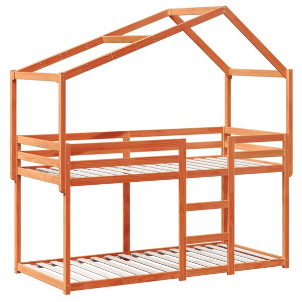 vidaXL Cama litera con techo madera maciza pino marrón cera 90x190 cm