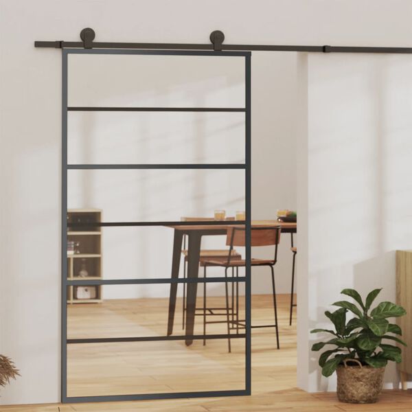 vidaXL Puerta corredera con herrajes ESG vidrio y aluminio 102x205 cm