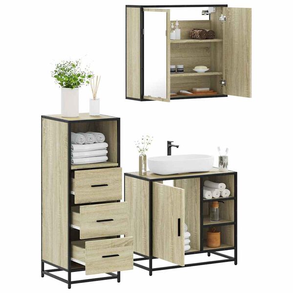 vidaXL Set de muebles de ba&ntilde;o 3 pzas madera contrachapada roble Sonoma