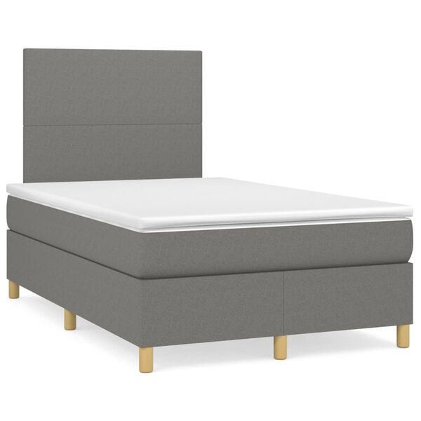 vidaXL Cama box spring con colch&oacute;n tela gris oscuro 120x200 cm