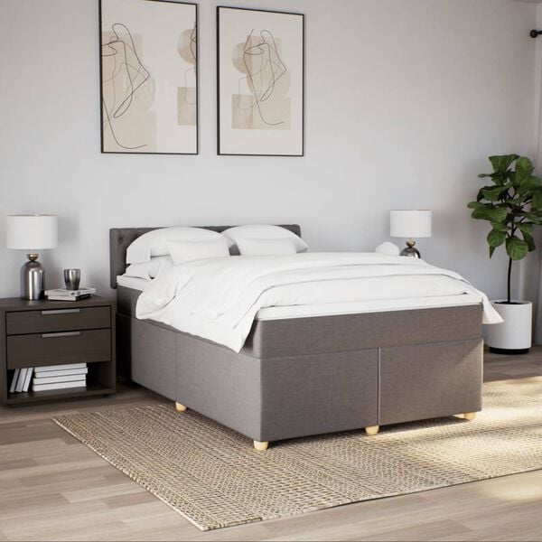 vidaXL Cama box spring con colch&oacute;n tela gris taupe 140x200 cm